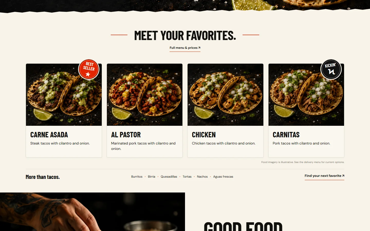 Menu section of the site